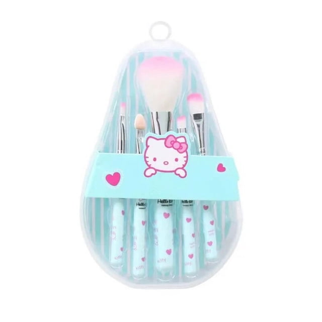 Hello Kitty-Juego de brochas de maquillaje con caja, herramienta de belleza, Linda moda, colorete, cejas, labios, sombra de ojos, regalo de maquillaje Facial para mujeres y niñas