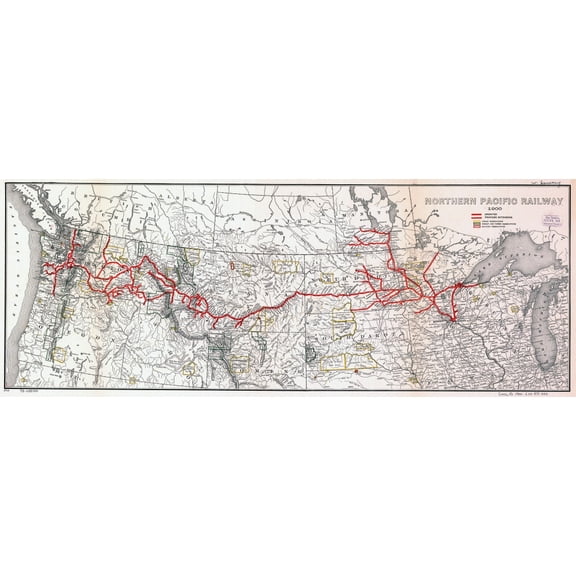 Map Of The Northern Pacific Railway 1900 History (36 x 24)