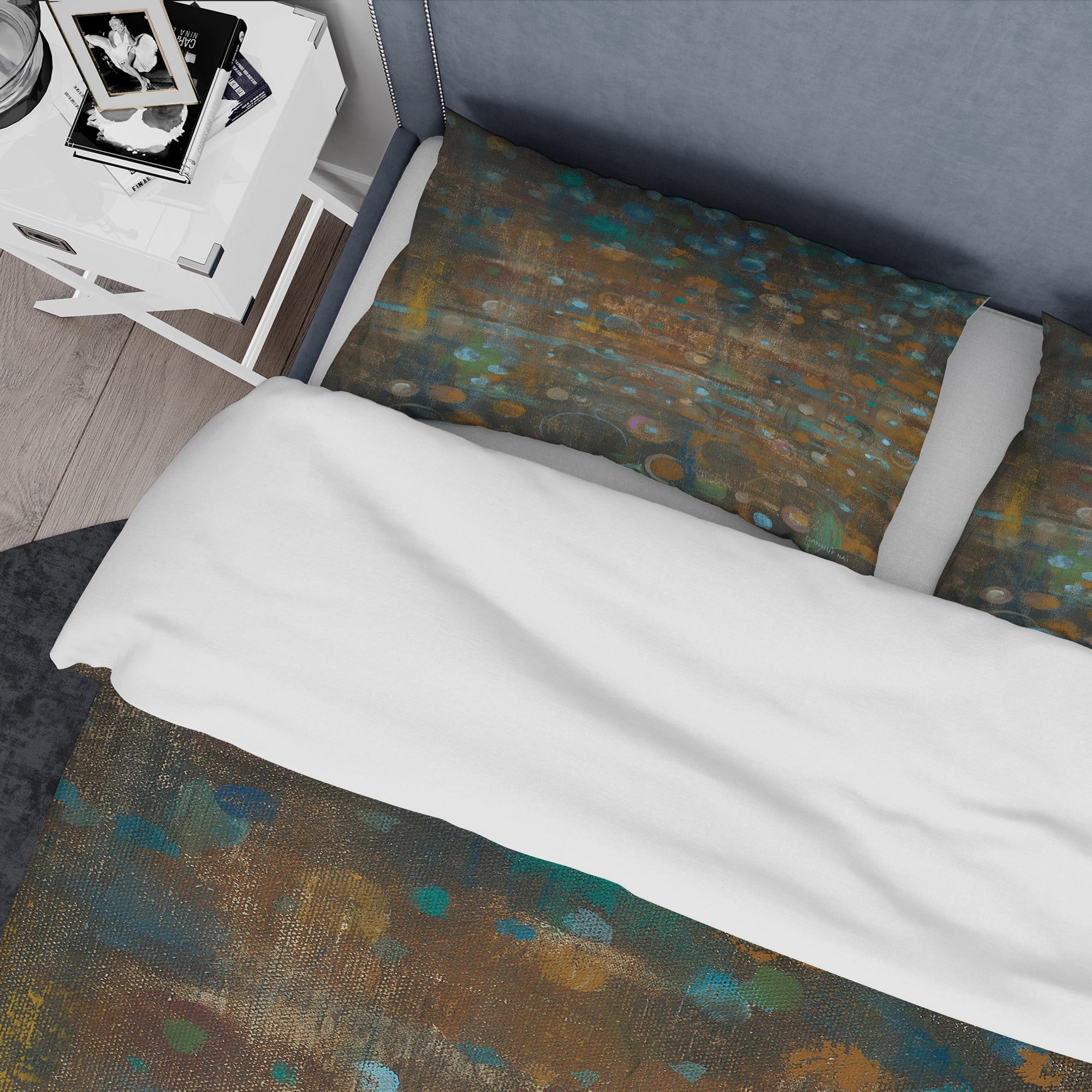 Designart 'Blue and Bronze Dots on Glass III' Geometric Duvet Cover Set