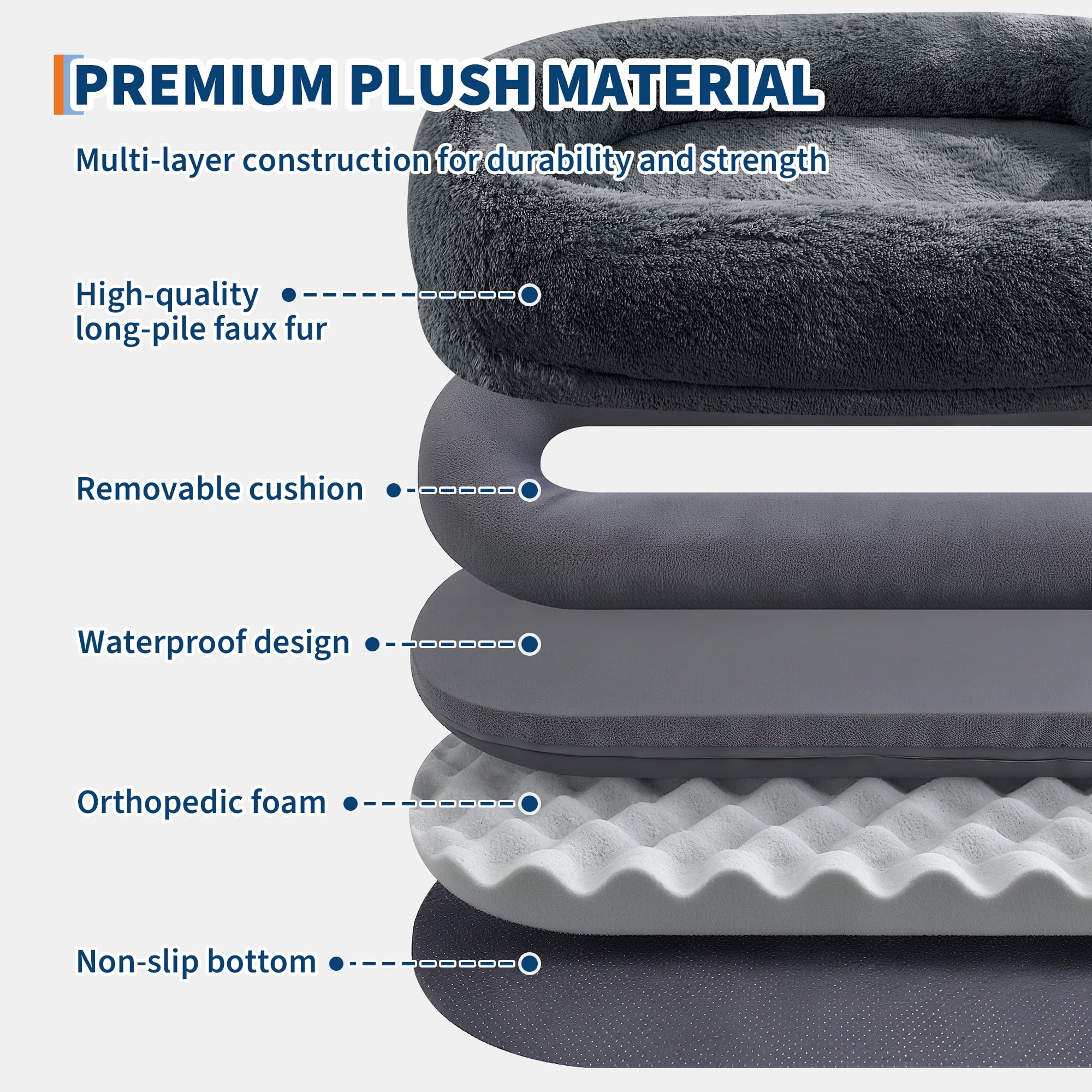 67"x43"x8" Human Dog Bed for Adult,Faux Fur Washable Human Dog Bed with Removable Pillow Portable Handle&Side Pocket,Egg Orthopedic Foam, Large Dog Beds for Bedroom Living Room
