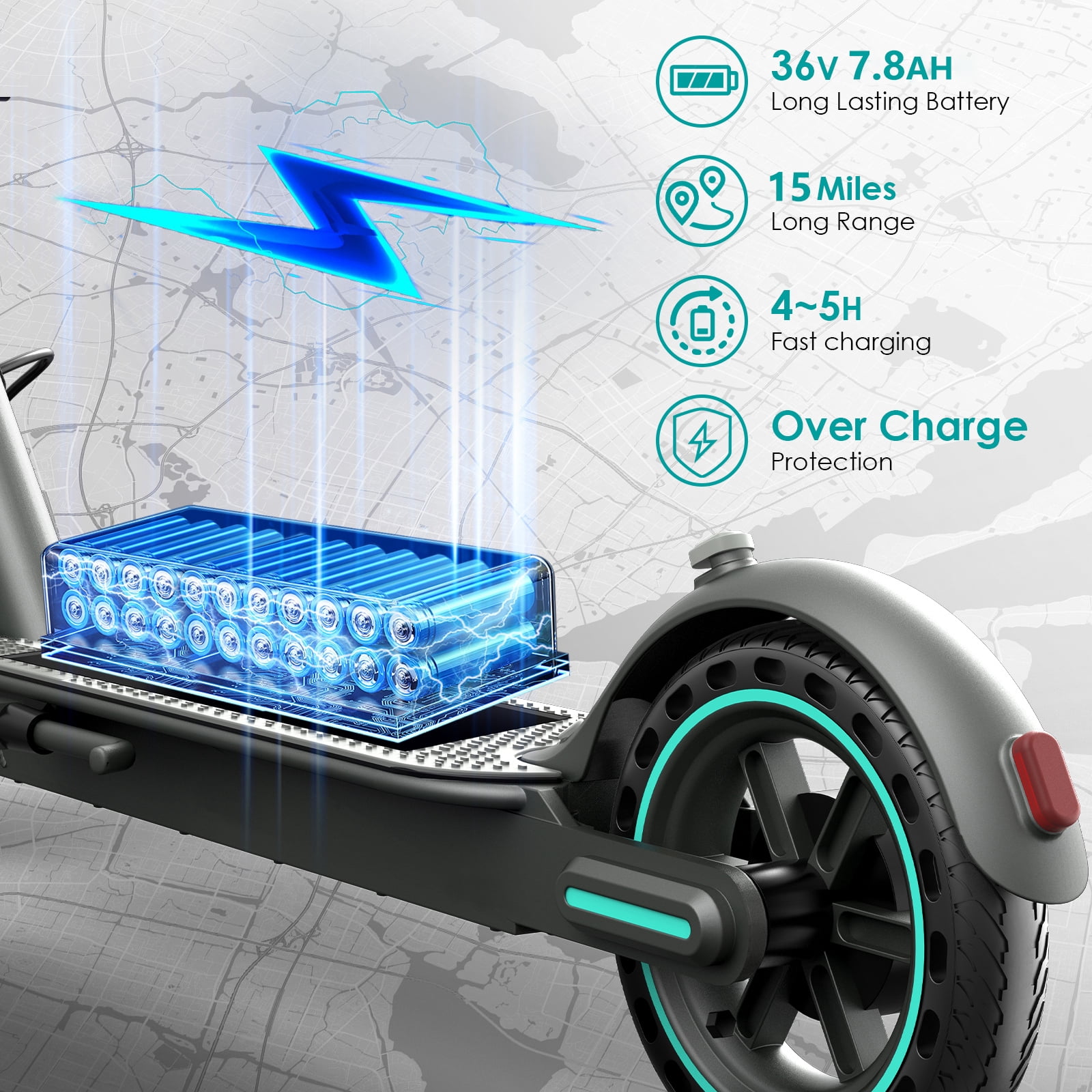 Electric Scooter HiQiS D8 350W 8.5' Foldable Scooter for Adults with APP and High Speed of 19MPH Blue