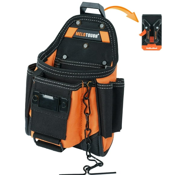 MELOTOUGH Petite Pochette à Outils pour Électricien avec Attache Ceinture 9 Poches Sac à Outils avec Ruban Étui à Outils pour Électricien (Orange)