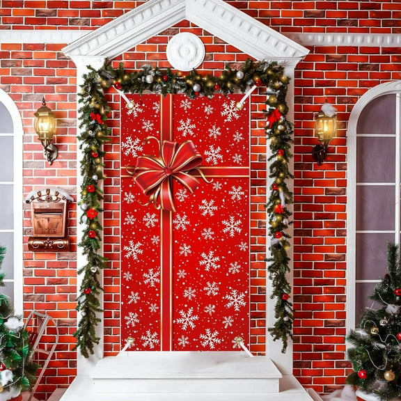 Gingerbread House Door Decor 35.4x70.8 Inches Christmas Door Cover Wall Hanging Polyester Fabric Holiday Decoration for Party Festival Background Display