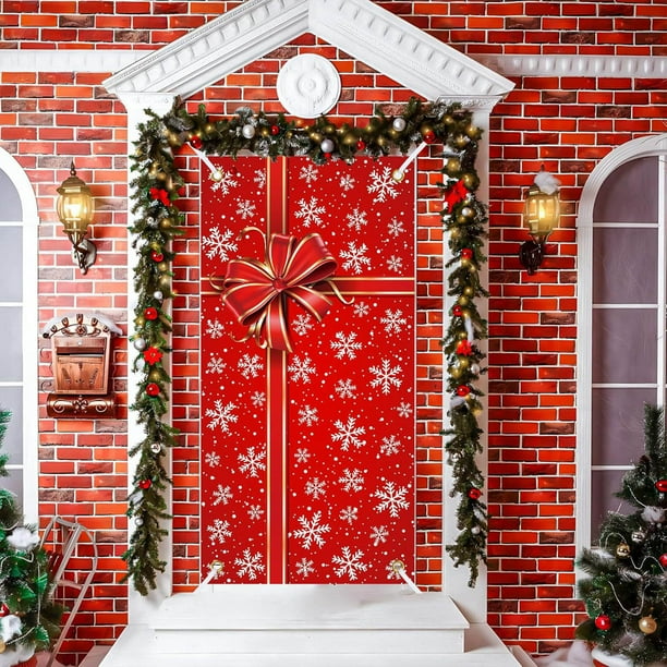 35.4 X 70.8 In Christmas Gingerbread House Door Cover Christmas Door Curtain Christmas Day Door And Wall Decoration Festival Party Decoration