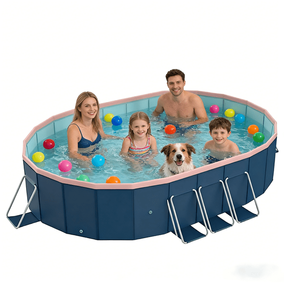 Foldable Pool, Non Inflatable Rectangle Swimming Pool Above Ground, Hard Plastic Collapsible Pool for Kids Adults Family with Iron Support Swimming Pool for Outside Backyard Pet (95"x 53" x 20" )