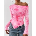 thumbnail image 2 of Blusa PRETTYGARDEN 2025 Hombros Descubiertos Floral Rosa Rojo L, 2 of 9