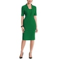 thumbnail image 2 of Vestido ajustado de mujer Inspire Chic con cuello en V, mangas cortas, vestido midi bodycon para el trabajo, talla XL, color verde, 2 of 5