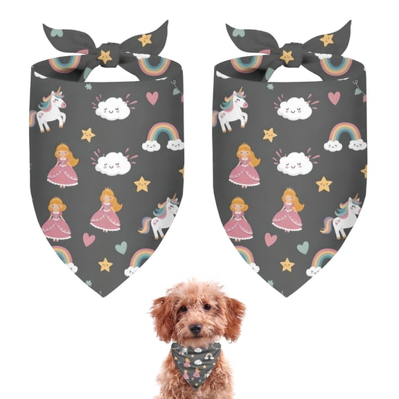 Dog Bandana 2 Pack,Dark Gray Princess Unicorn Cloud Pattern Bandanas for Dogs,Cat Bandana,Small/ Large Dog Bandana 2 Size,Dog Bandanas