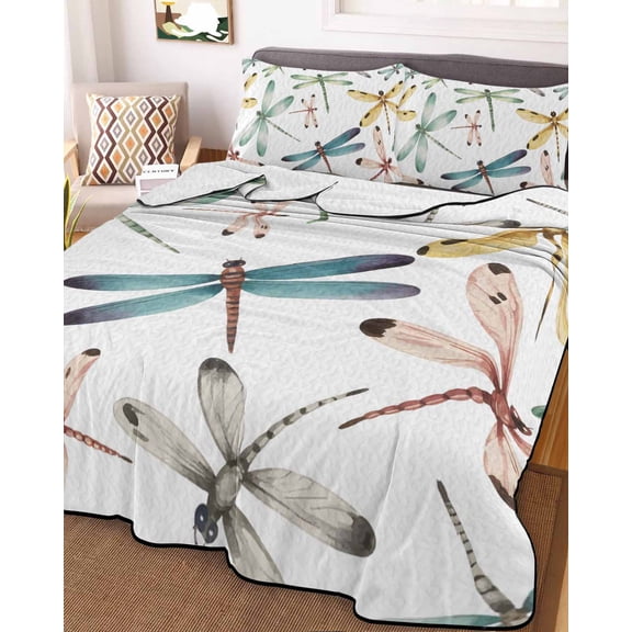 Dragonfly Twin Size Down Alternative Comforter, Lightweight Comforter Quilt Bedding Set with Pillow Shams Watercolor Colorful Nature Painting Art All Seasons Bed Comforter Duvet Insert 68"x86"