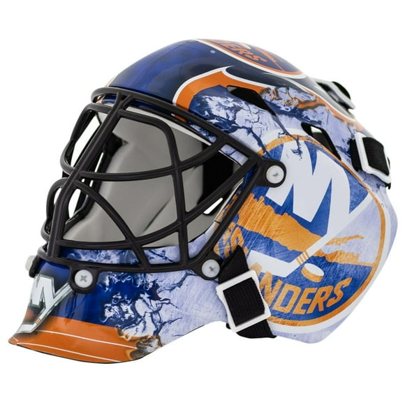 Franklin Sports Islanders NHL Team Logo Mini Hockey Goalie Mask with Case - Collectible Goalie Mask with Official NHL Logos and Colors
