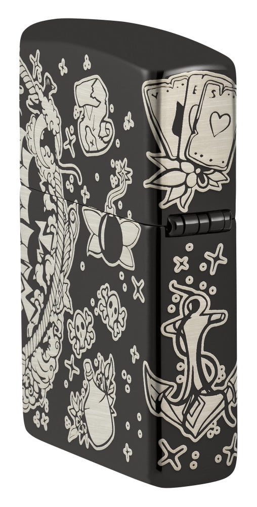 Zippo Laser 360° Pirates Treasure Design High Polish Black Pocket Lighter