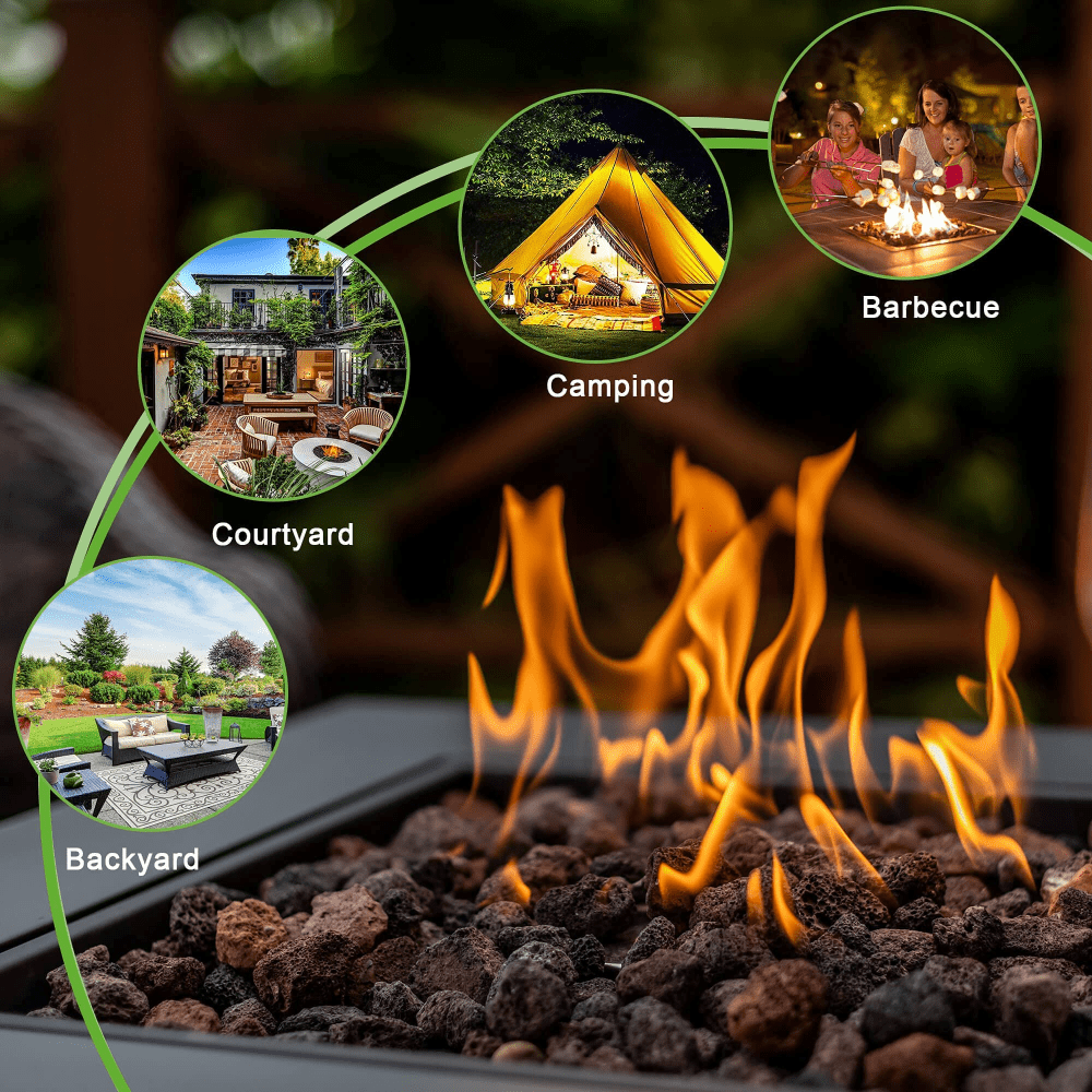 28" Outdoor Gas Fire Pit with Lid - 50,000 BTU Rattan Look, Lava Stones & ETL Certified Safety