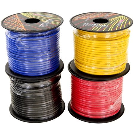 GS Power 14 Gauge 4 Color Pack in 100 ft Roll (400 Feet Total) Copper Clad Aluminum CCA Low Voltage Primary Wire for Automotive Harness Car Audio Video Wiring. Also in 10 Color Combo