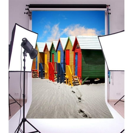 Image of ABPHOTO 5x7ft Photography Backdrop Painted Multi Colour Wood House Winter Snow Footprint Blue Sky White Cloud Christmas Photo Background Backdrops