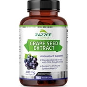 Zazzee Grape Seed Extract 20,000 mg Strength, 180 Vegan Capsules, 95% Polyphenols (Proanthocyanidins), Potent 50:1 Extract, 400 mg per Capsule, 6 Month Supply, Non-GMO and All-Natural
