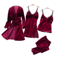 thumbnail image 5 of Conjunto de pijama de terciopelo dorado de otoño e invierno, camisón de tirantes para mujer, camisón sexy, conjunto de cuatro piezas de terciopelo que se puede usar al aire libre, 5 of 5