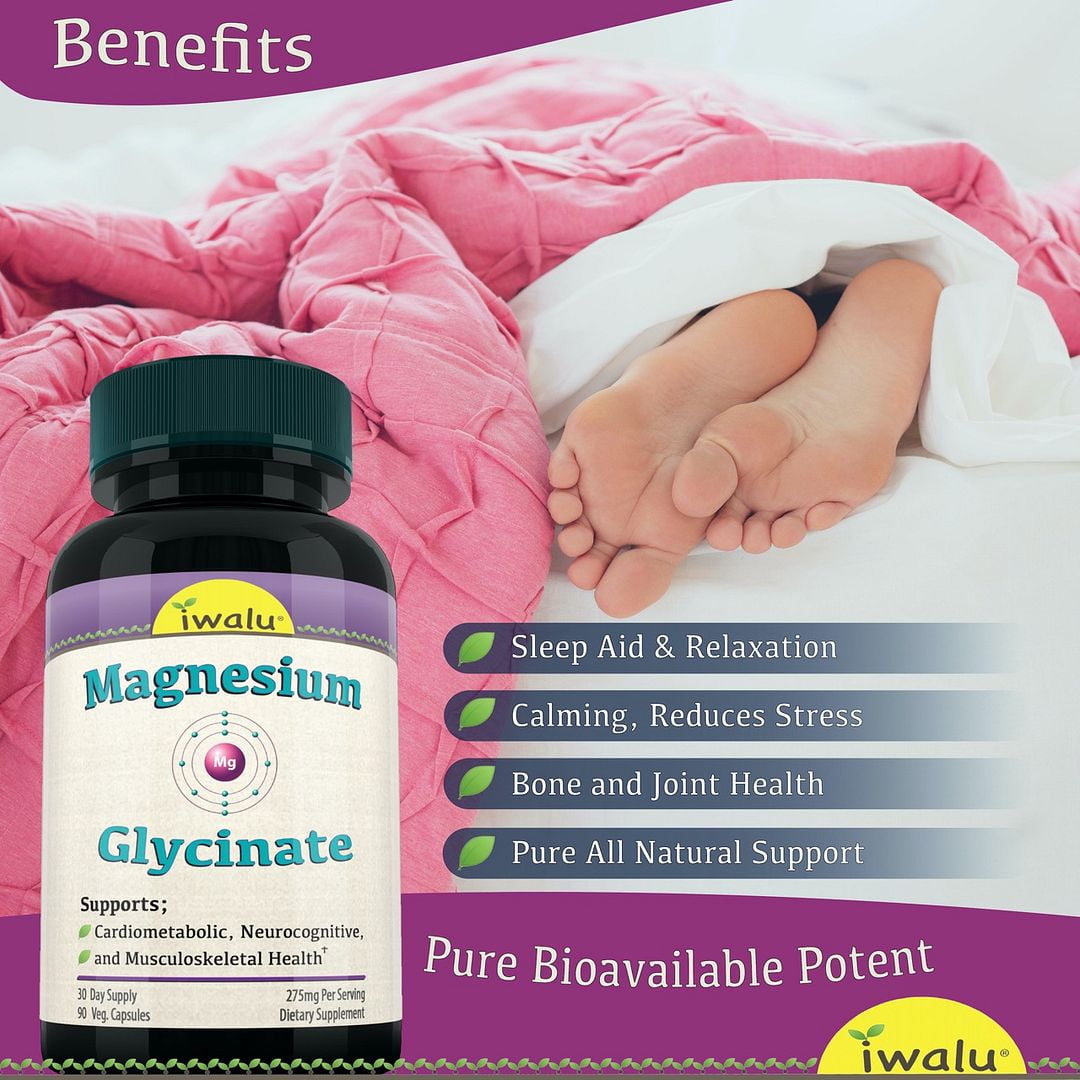 iwalu Magnesium Glycinate | Relaxation & Sleep Support | Calming - Helps Reduce Stress - Supports Muscle, Bone & Joint Health | Pure Bioavailable Potent - 90 Count | NSF Certified & USA Made