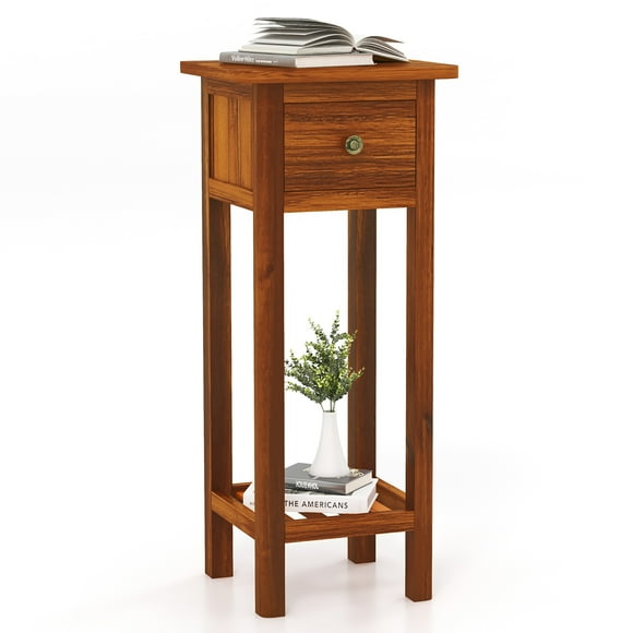 Gymax Solid Wood Side Table Home Rectangular Sofa Side Table w/ Acacia Wood Top Telephone Table