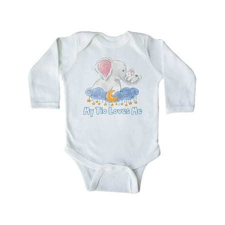 

Inktastic My Tío Loves Me Cute Elephants Clouds Moon and Stars Gift Baby Boy or Baby Girl Long Sleeve Bodysuit