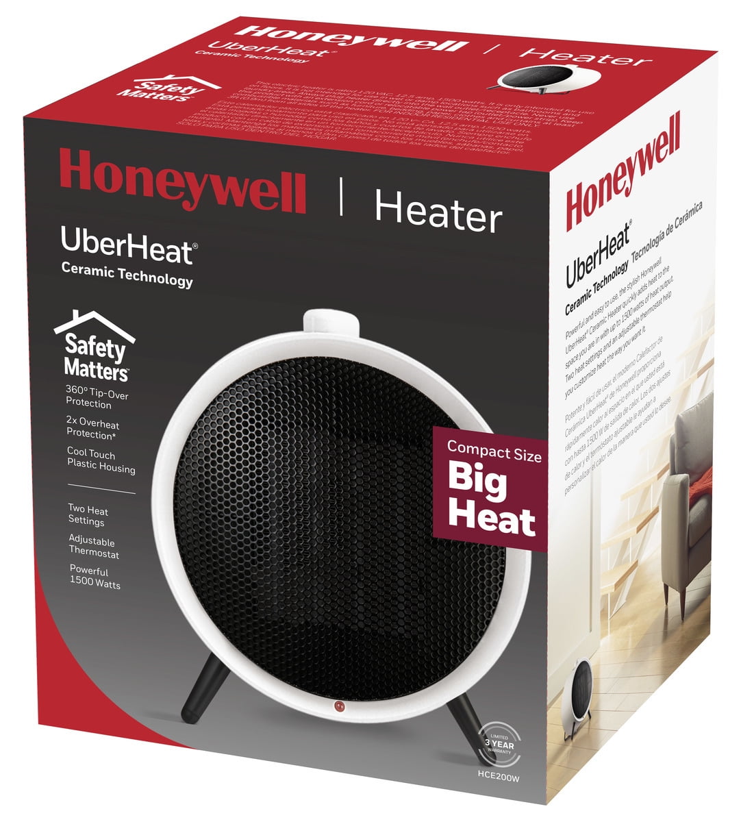Honeywell UberHeater Ceramic Heater HCE200W, White - Walmart.com