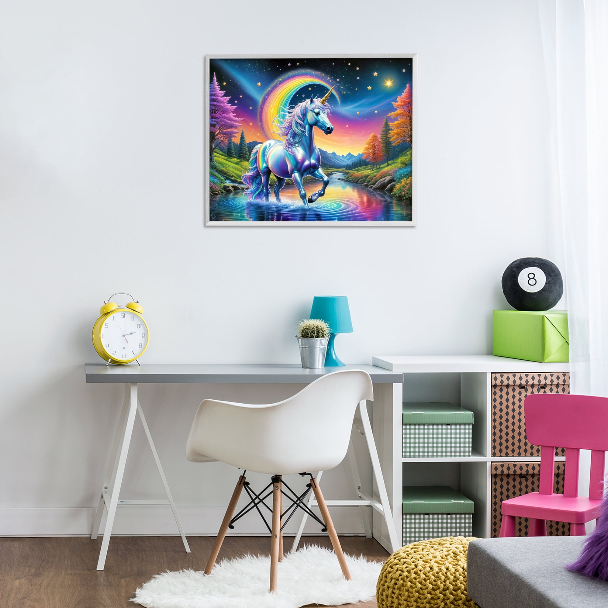 Stupell Industries Rainbow Prism Unicorn White Framed Giclee Art, design by Tabz Jones