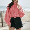 thumbnail image 4 of Iyufng Women's Gingham Plaid Stand Collar Jackets, Long Sleeve Loose Cropped Casual Zip Up Lightweight Outerwear, 4 of 9