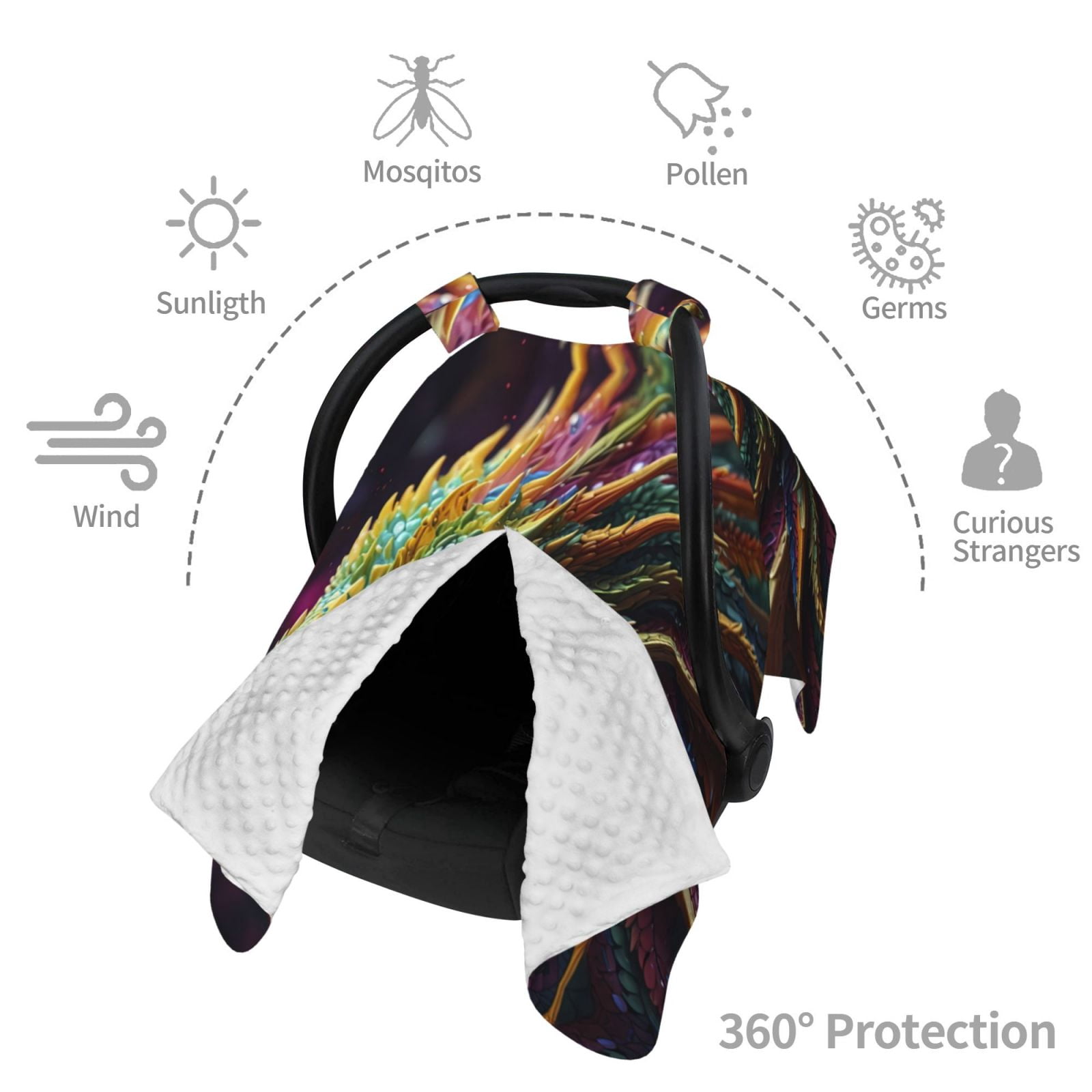 Car Seat Cover Baby - Colorful Dragon Head Profile Breathable Infant Car Seat Cover for Baby Carseat, Lightweight Comfort Baby Essentials Must Haves Newborn Stuff for Girl Boy