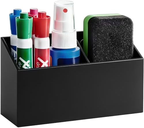 Magnetic Dry Erase Marker Holder for Whiteboard, Acrylic Magnet Pen Holder for Refrigerator Fridge, Marker Holder for Classroom Teacher, Pencil Cup,Office Accessories, Locker Organizer(Black)