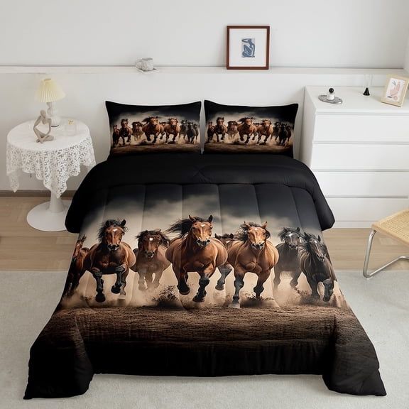 Erosebridal Horse Comforter Full Size, Galloping Horse Comforter Set for Animal Bedding Set Western Farmhouse Teens Duvet Set Bedroom Decor With 2 Pillow Case