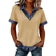 thumbnail image 3 of TaTaai Women’s Casual Lapel Button Blouse Short Sleeve Loose Fit Denim Stitching Pullover Top Solid Color Polyester Spring Holiday Wear Gift, 3 of 7