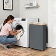 thumbnail image 2 of Slim Laundry Basket with Wheels and Lid, 75L Rolling Dirty Clothes Hamper for Dorm Bathroom, Large Laundry Hamper with Bamboo Frame Removable Bag, 17" x 9.8" x 29.5", Gray, 2 of 4