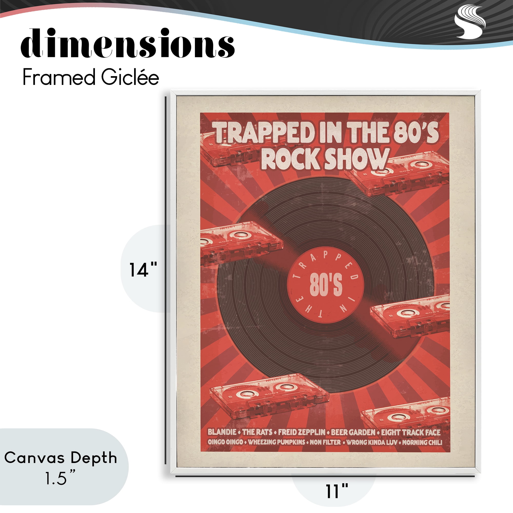 Stupell Industries Trapped in 80s Rock Show White Framed Giclee Art, design by Old Red Truck