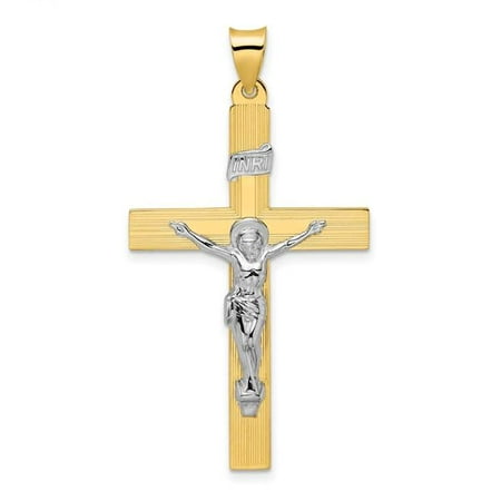 Finest Gold 14K Two-Tone Polished Solid INRI Crucifix Cross Pendant