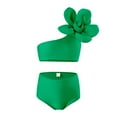 thumbnail image 1 of Hiiyo Little Girls 2 Piece Swimsuit Flower One Shoulder Bathing Suit Solid Swimwear Set, 1 of 5