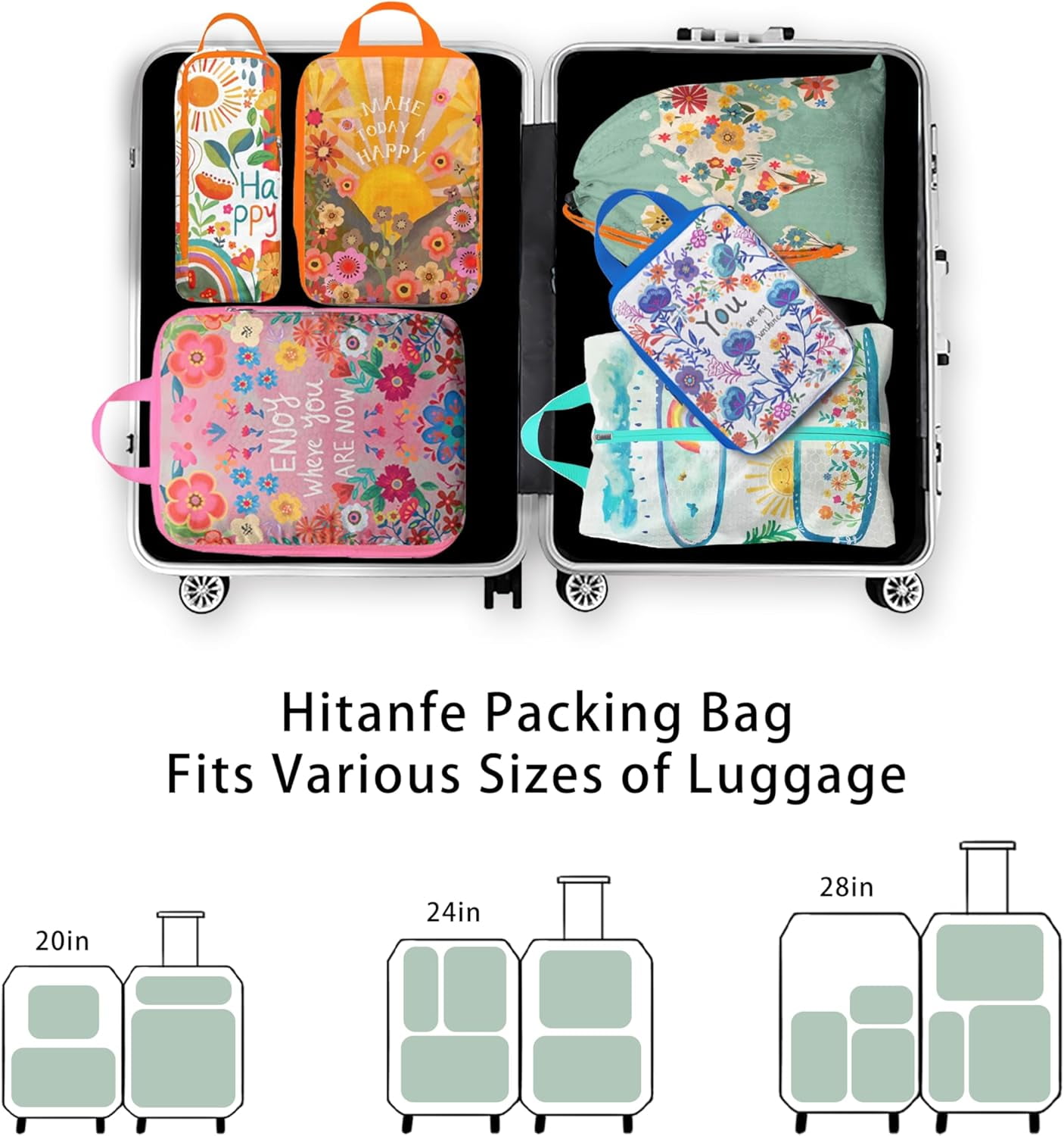 6 Pcs Compression Packing Cubes for Travel Suitcases, Waterproof Luggage Organizer Bags Set, Washable Packaging Cubes for Women Backpack Travel Perfect for Carry-Ons and Storage