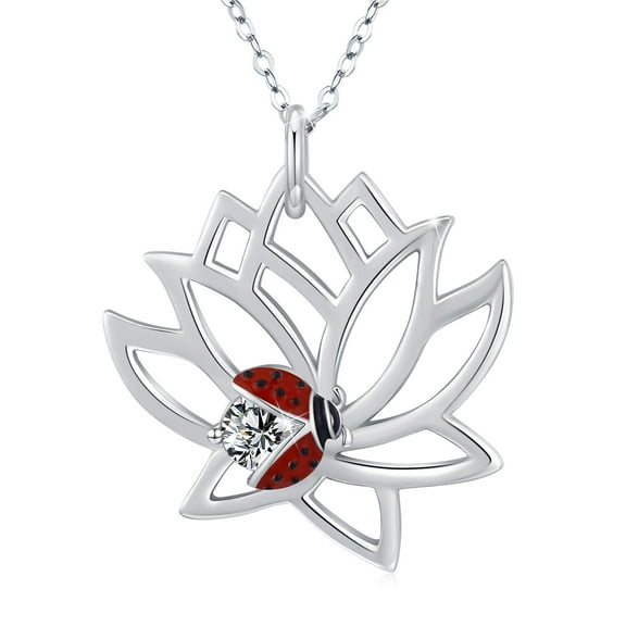 AOVEAO Lotus Necklace 925 Sterling Silver coccinella septempunctata Pendant Necklaces Birthday Gifts Jewelry for Women Mom Daughter Wife
