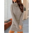 thumbnail image 2 of Long Sleeve Womens Cable Knit Sweater Dress Bodycon Turtleneck Mini Fall Winter Knit Wear, 2 of 6