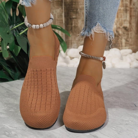 Taylonsss Women's Casual Comfortable Flat Shoes with Round Toe and Breathable Knit for Spring Summer Daily Wear Easy Slip-On Loafers