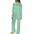 thumbnail image 3 of Pajamas for Women Set 2 Piece Set Striped Printed Long Sleeve Button Down Shirt and Pants Green Lounge Sets for Women L, 3 of 5