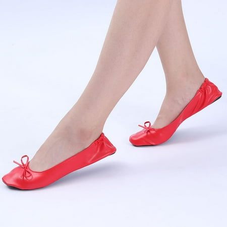 

〖Yilirongyumm〗 Red S Slippers For Women Shoes Roll Travel Party Flat Women Slipper Ballet Shoes Portable Dance Foldable Women s Slipper