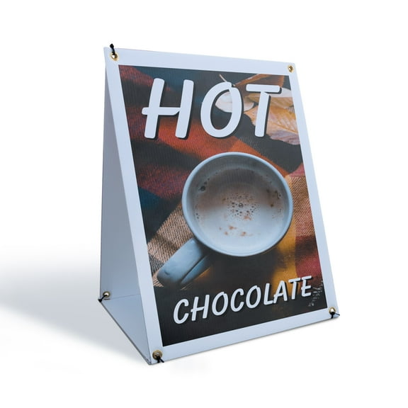 Hot Chocolate Sidewalk Sign 18 Inch x 24 Inch A-Frame Images On Both Sides | Warm Beverages, Cozy Treats, Seasonal Specials | Made in USA