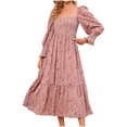 thumbnail image 1 of Vestido largo de manga larga con cuello cuadrado de gasa con estampado Floral pequeño a la moda Sexy informal para mujer Pompotops  hdfakjf10013, 1 of 7