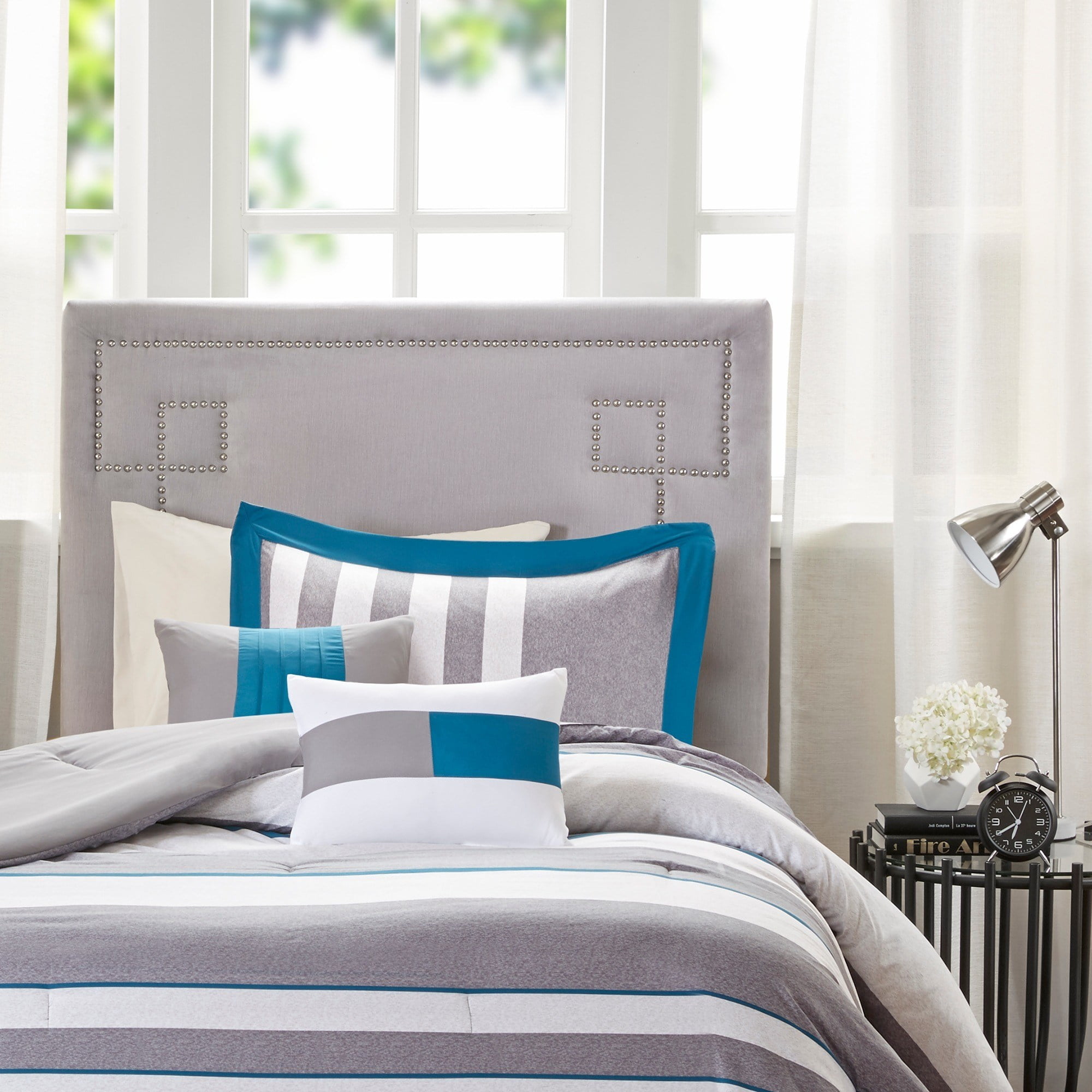 Madison Park Higgins Grey Upholstery Headboard Com