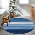 thumbnail image 4 of Blue Ombre Stripe Round Area Rug 3 FT,Small Kitchen Bathroom Mats,Farmhouse Striped Modern Abstract Art Washable Indoor Outdoor Throw Runner Carpet Non-Shedding Doormat for Table Shower Sofa Entryway, 4 of 8