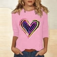 thumbnail image 2 of Mujeres Tres Cuartos de Manga Tops Día de San Valentín Impreso Suelto Cuello Redondo Suéter, Suelto Ajuste Tops para las Mujeres Vestir Fiesta Casual, 2 of 5