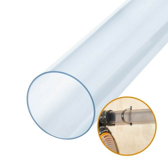 POWERTEC 1PK 4" x 36" Long Clear PVC Pipe,  Rigid Plastic Tubing, Round Tube Compatible w/Dust Collection Fittings, Hose for Woodworking Tool, Dust Collection System, Toy Cars and Bird Feeder (70272)