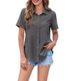 thumbnail image 2 of TODOZO Business Casual Tops for Women Button Down Shirts for Women Summer Blouses for Women 2025 Women's Short Sleeve T Shirts Fashion V Neck Oversized Loose Tops Solid Casual Blouses Grey Xxl, 2 of 9