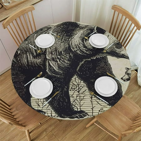

Orinice Bear Animals Wallpaper Pattern Round Table Cover Stain Resistant Washable Indoor Outdoor Tablecloth Kitchen Dining Wedding Parties Picnic Camping 100% Polyester Fiber 38-42