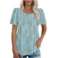 thumbnail image 2 of Pincandy Women's Spring/Summer Printed Round Neck Sleeve Short Sleeve Top Trendy Puff Short Sleeve T Shirts Cute Flowy Pleated Blouses Casual Crewneck Tunics Tee,Light Blue,3XL, 2 of 6