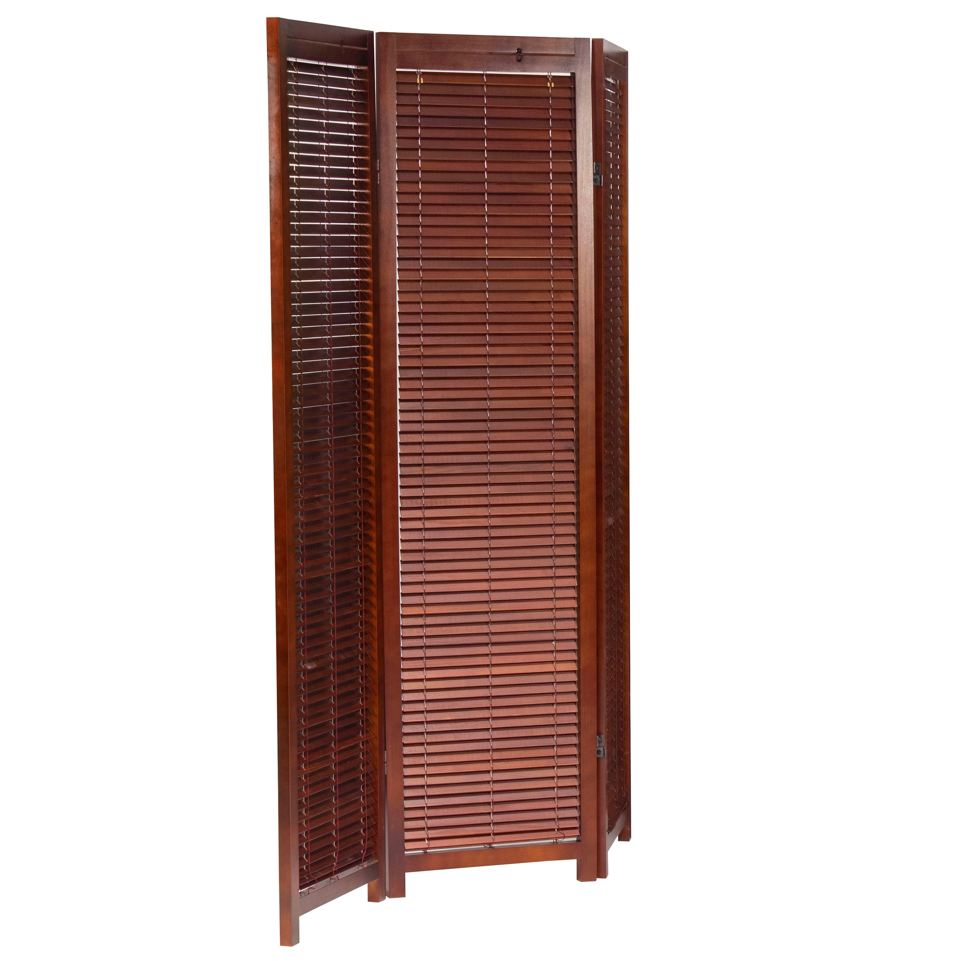 Red Lantern 6 ft. Tall Adjustable 3-Panel Room Divider with Shutter Design in Walnut Finish